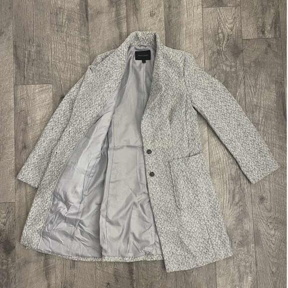 Banana Republic Women's Black White Tweed Herringbone Belted Wrap Coat - Picture 3 of 11